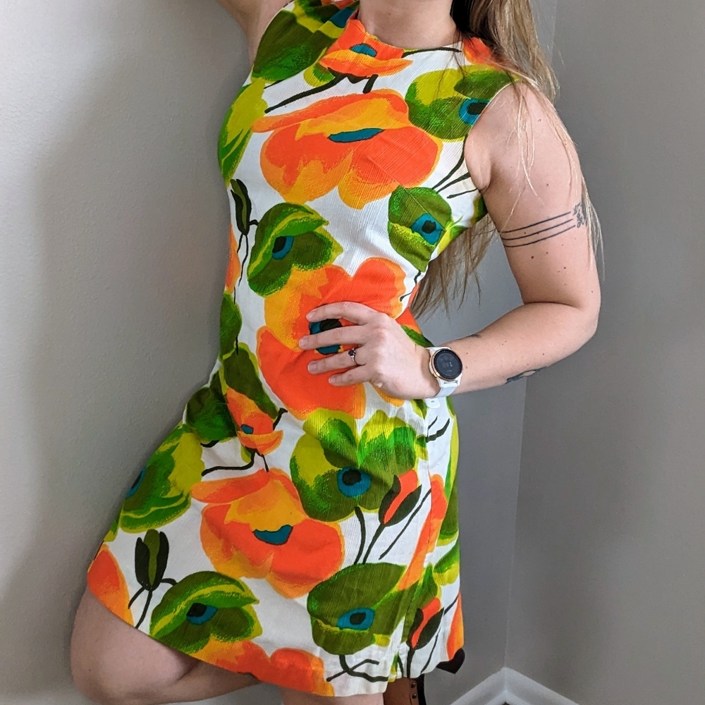 Vintage 60s Channel 1 Floral Dress Bright Bill Sims